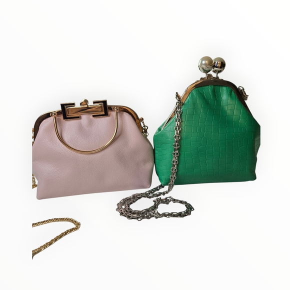 N/A Handbags - Bundle Of 2 Fun, Whimsical Women's Handbag Set-Green/silver & Pink/gold Accents